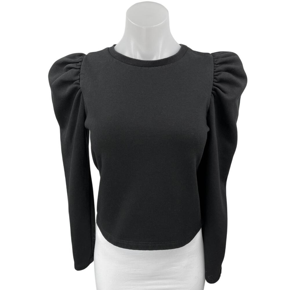 Zara Women's Black Puff Long Sleeve Crew Neck Pullover Sweater Top Size S